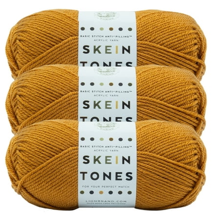 UPC: 0842093128250 | Lion Brand Yarn Basic Stitch Anti Pilling Skein Tones Honey Anti Pilling Medium Acrylic Orange Yarn 3 Pack