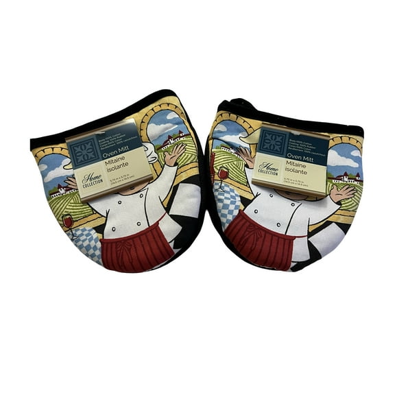 Home Collection Mini Oven Mitt Set, Chef Theme, Cotton, Heat Resistant up to 350°F
