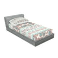 thumbnail image 2 of Ambesonne Tribal Fitted Sheet & Pillow Sham Set, Floral Paisley and Aztec, Twin, Cream Aqua and Coral, 2 of 2