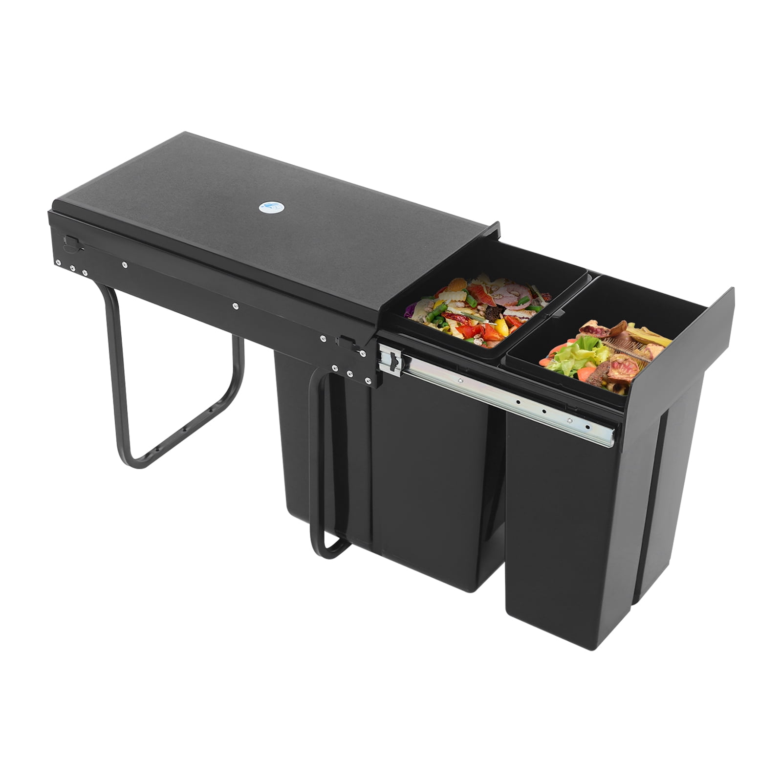 Black Pull Out Trash Can Under Cabinet with Lid, 10L+20L(2.64+5.28Gal) Dual Bin Kitchen Garbage Can, Hidden Under Sink Trash Can with Ordinary Rail