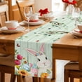 thumbnail image 5 of Easter Table Runner - 72 Inch Long Spring Watercolor Bunny Eggs Tulip Wooden Grain Teal Cotton and Linen Blended Dress Scarves Farmhouse Table Runner for Kitchen Dining, Coffee Table, 13" x 72", 5 of 8