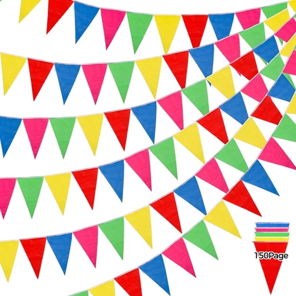 150 Pack Colorful Pennant Flags Banner - 102 Ft Long String Triangle Flags | Durable Multicolor Pennant Banner for Outdoor Sports Events, Party Celebrations and Shop Decorations