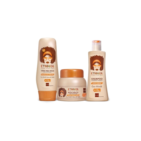 ETNIKER Afro-textured, Curly & Wavy hair Wash Kit: Styling Cream, Nourishing Shampoo, and Deep Conditioning Mask with Coconut, Shea Butter & Monoi Oil. Free S&S Mineral Oil, Parabens (3piece Set)