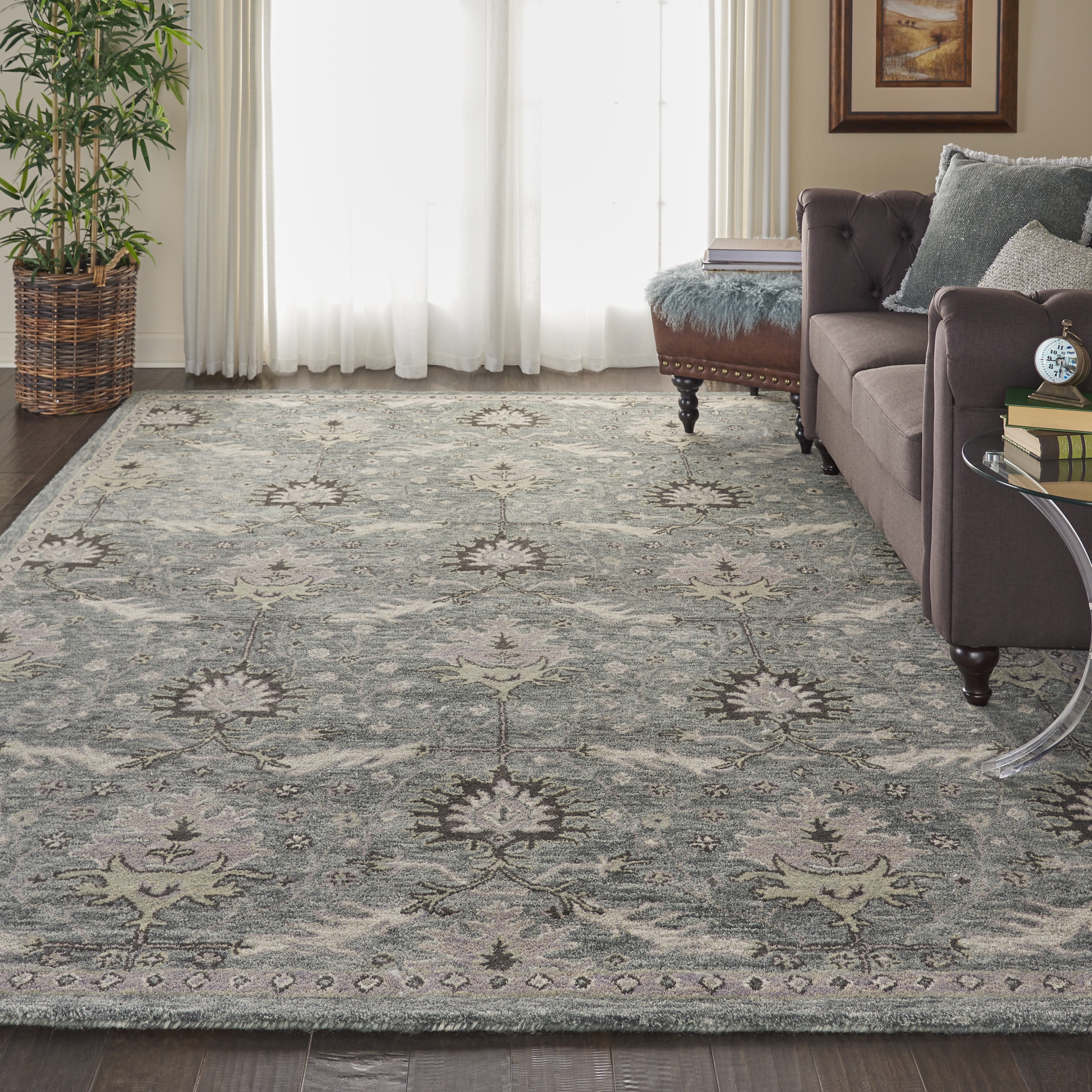 Nourison Jazmine Persian Bordered Seafoam Area Rug