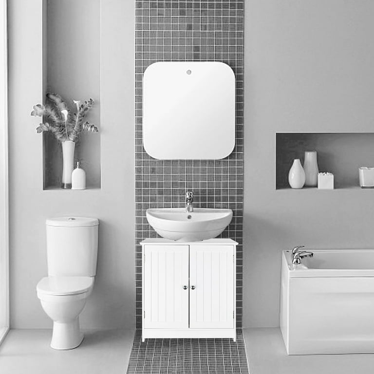 HomCom Under Sink Bathroom Cabinet with 2 Doors and Shelf, Pedestal Sink  Bathroom Vanity Furniture, Black