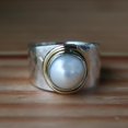 thumbnail image 7 of White Pearl Ring, 925 Silver Ring, Wide Band Ring, Boho Statement Ring, Handmade Jewelry, Minimalist Ring, Cocktail Ring, Classical Jewelry, 7 of 7
