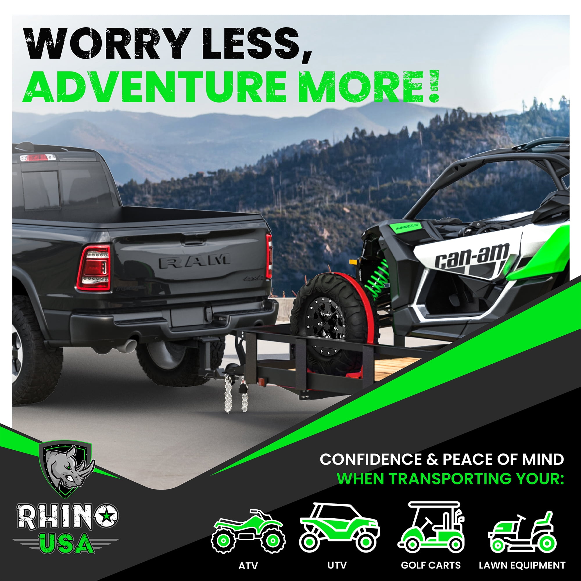 Rhino USA E Track Ratchet Tie Down Straps (4,500lb Break Strength) - w/ (2) Premium 2" x 16' eTrack Tie Down