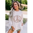 thumbnail image 3 of Women's Jet Stream Floral Peace Sign Graphic Drop Shoulder Casual Top | [ZhiHiMeRi] | (US 4-6)S, 3 of 6