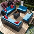 thumbnail image 6 of Homall 11 Pieces Rattan Patio Furniture Conversation Set with 43" Gas Propane 50000 BTU Fire Pit Table Outdoor Sectional Sofa for Backyard,Blue, 6 of 11