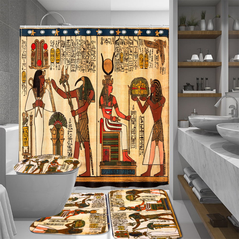 Ancient Egyptian style Waterproof Bathroom Shower Curtain Bath matBDAU 