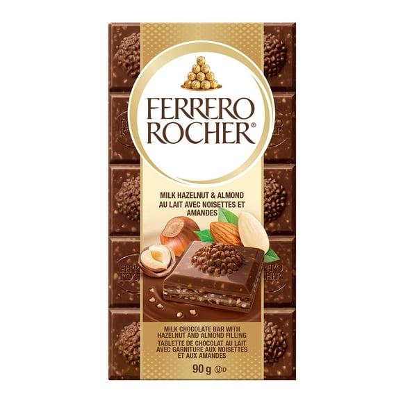 FERRERO ROCHER® Premium Chocolate Bar, Milk Hazelnut and Almond, Rocher Bars Almond G90x16