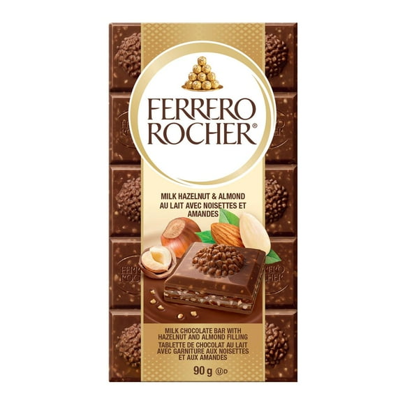 FERRERO ROCHER® Premium Chocolate Bar, Milk Hazelnut and Almond, 1 bar, 90g