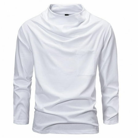 

Men s Long Sleeve T-Shirts Fall Casual High Neck Loose Tops Fashion Plus Size Solid Color Blouses for Men (White 5XL)