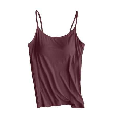 Women s Summer Tops Savings Clearance 2024 Tank Top on Sale Gym Sleeveless Camisole Sexy Plus Size Yoga Underwear with Built in Bras