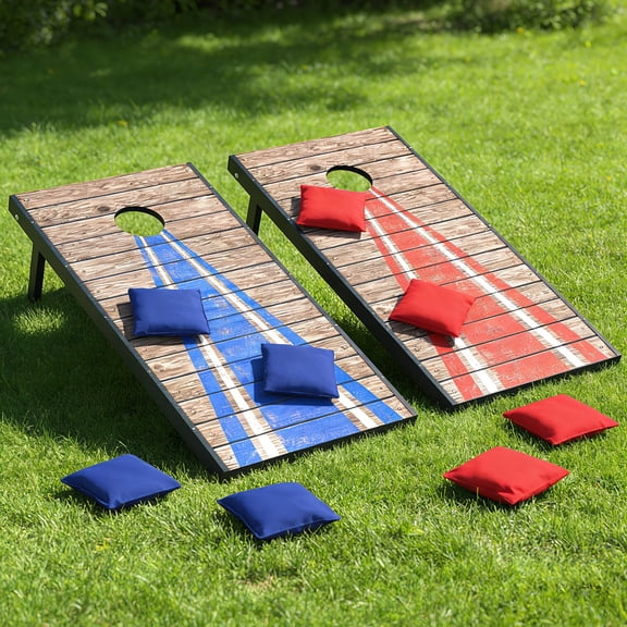 4x2 ft Wooden LED Cornhole Game Set, Portable Outdoor Cornhole Boards with 8 Bean Bags for Backyard Beach Camping Parties Family Games