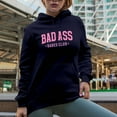 thumbnail image 2 of Bad Ass Babes Club, Pink Text Girl Group Merch Gift, Navy Blue Hooded Sweatshirt or Hoodie, XL, 2 of 5