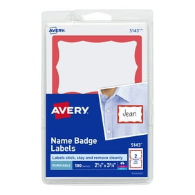Avery Name Tags with Red Border, 2-1/3" x 3-3/8", 100 Tags (5143)