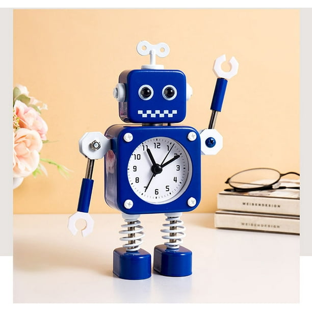 Non Ticking Robot Alarm Clock Stainless Metal Wake Up With Flashing Eye Lights And Hand Clip Com Non Ticking Robot Alarm Clock Stainless, Flashing Alarm Clock