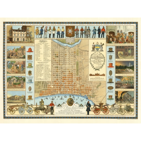 Map Riegel 1938 Philadelphia Fire Companies Pictorial Extra Large XL Wall Art Poster Print