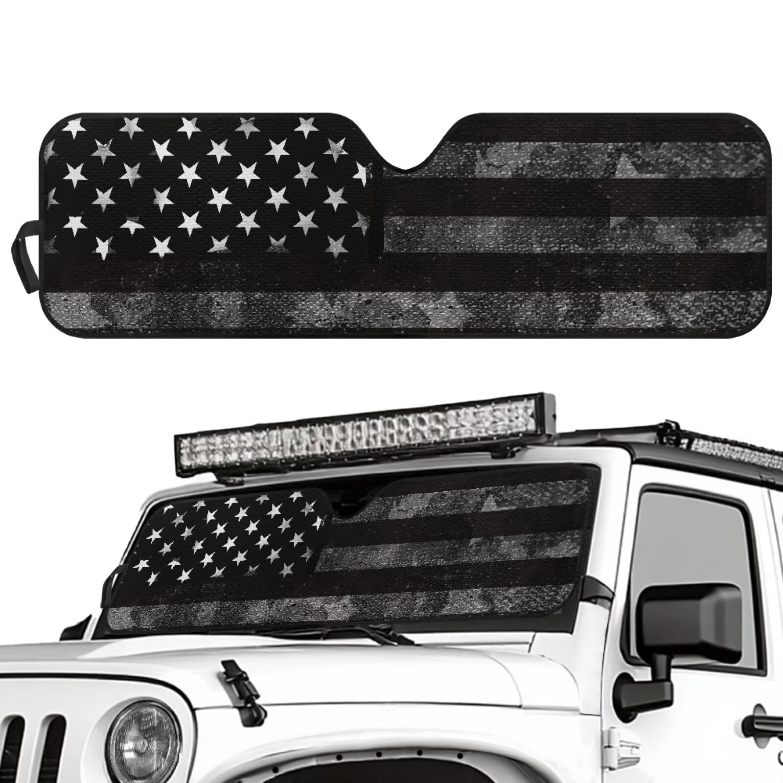 HUIAOCNG Black Flag Foldable Windshield Sun Shades Compatible with Jeep Wrangler Sun Shade fit for Jeep Wrangler JL JLU 2018-2025 / Jeep Gladiator 2020-2025 ,Keep Car Interior Cooler