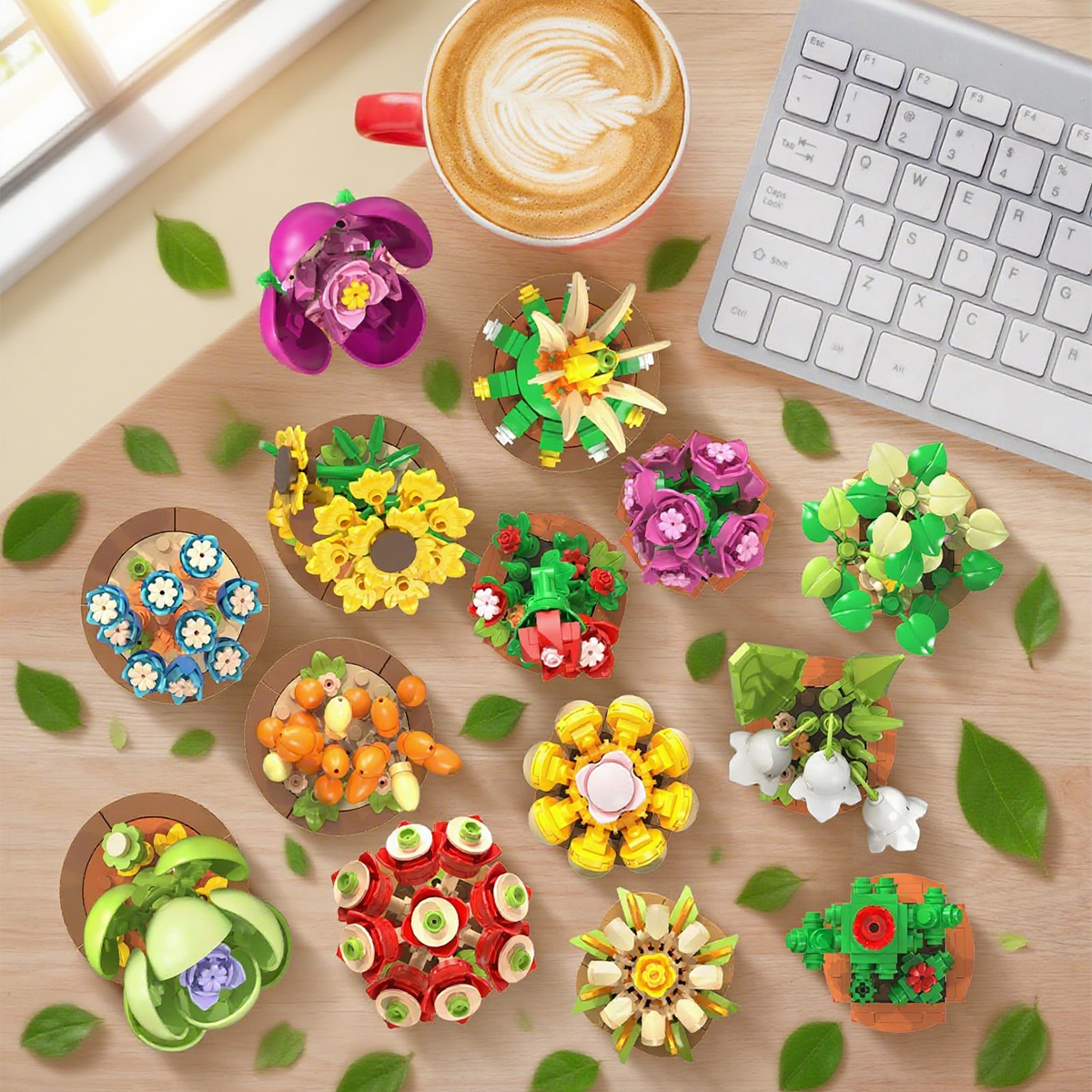 Cubimana 15 Pack Mini Flower Succulents Building Sets Botanical Collection (1314PCS)