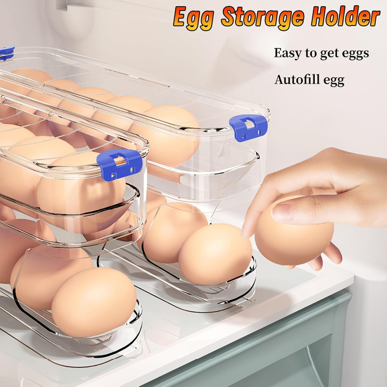 Egg Container for Refrigerator Clear Stackable Egg Holder for Kitchen Storage and Organization (Dark Brown, 2 Tier)