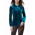 thumbnail image 2 of INSPIRE CHIC Women's Office Pocket Front Long Sleeve Button Down Velvet Shirt XS Royal Blue, 2 of 7
