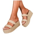 thumbnail image 7 of Rotm Beach Comfortable Sandals Women's Platform Wedge Sandals, Comfortable Peep-Toe Cork Casual & Dressy Summer Lightweight Shoes Beige,7, 7 of 7