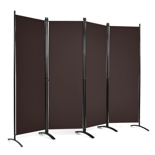 Costway Biombo de 4 Paneles Separador de Tela Plegable Divisor de Paredes de Fibra Protección de Intimidad Independiente 220 x 51 x 173 cm