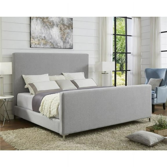Posh Living Alex Linen Fabric Upholstered Platform King Bed Frame in Gray