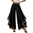 thumbnail image 2 of Karymi Workout Shorts Women Chiffon Wide Leg Palazzo Pants, Double Gold Trim High Waist Pleated Flowy Split Layer Trousers, Dance Party Pants With Side Pockets Jeans for Women, 2 of 5