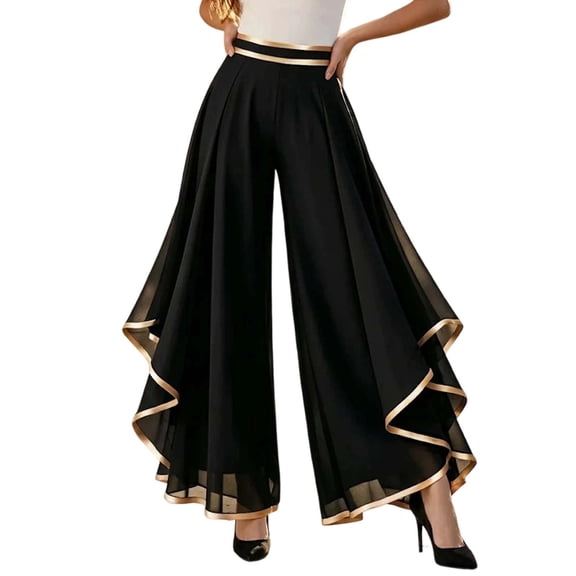 cocolona Womens Chiffon High Waist Palazzo Pants Phnom Penh Elastic Waist Wide Leg Travel Dance Pants