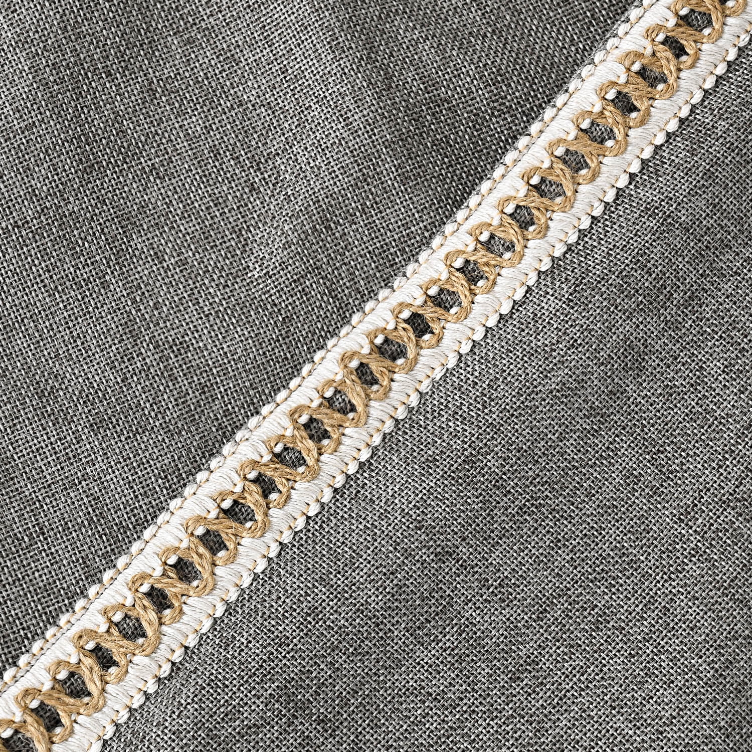 EvJk Set of 2 Gray Throw Pillow Covers Vintage Linen Trimmed Cushion Covers, 18"x18"