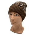 thumbnail image 3 of Empire Cove Winter Knit Ribbed Leopard Cuff Beanie - Brown, 3 of 4