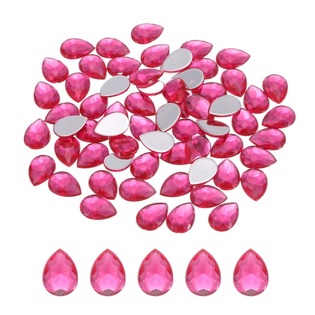 50PCS Piedras de Acrílico en Forma de Gota de Agua de Fondo Plano 10x14mm Rhinestones Artificiales para Manualidades DIY Boda Rosa