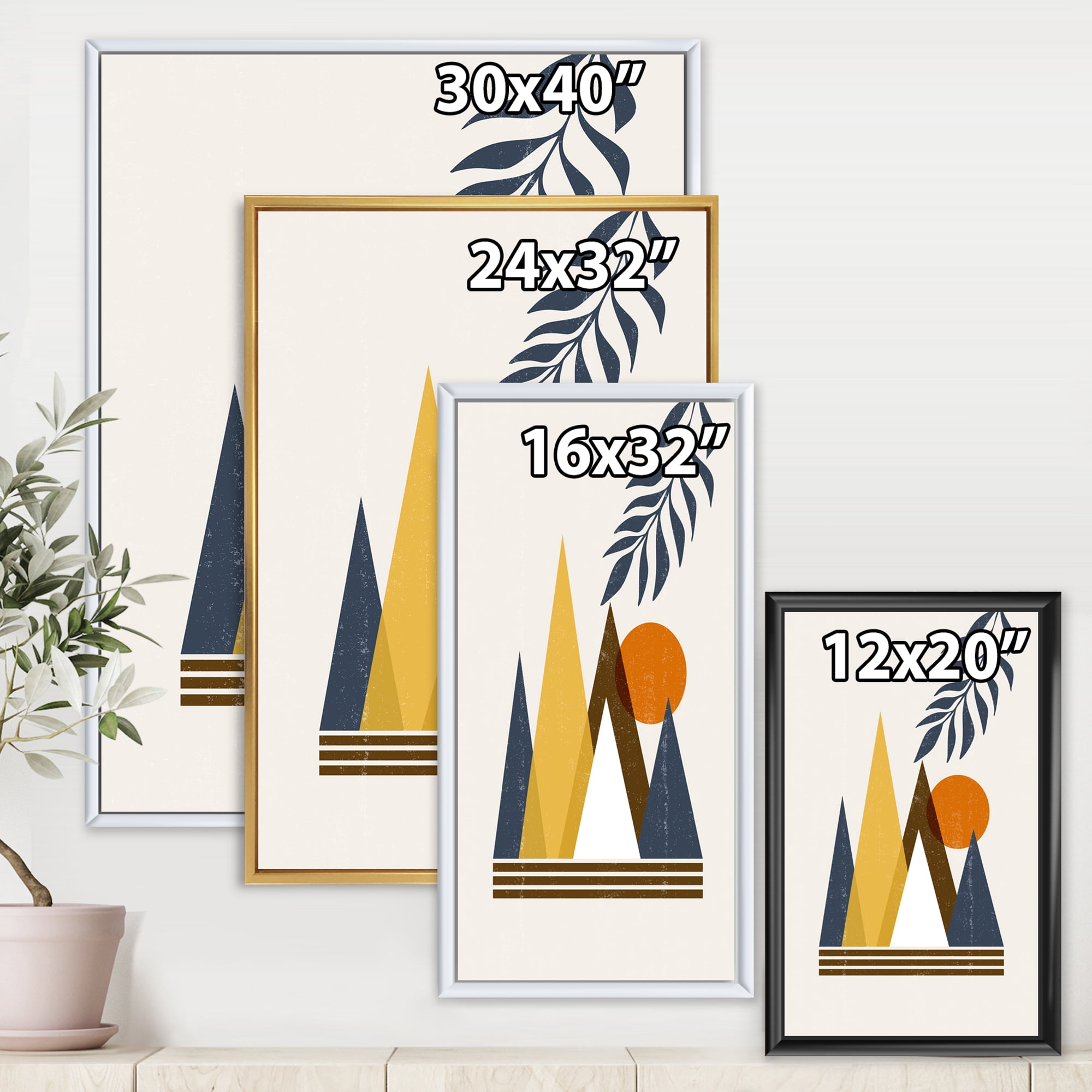 Designart 'Abstract Moon and Sun In Mountains I' Modern Framed Canvas Wall Art Print