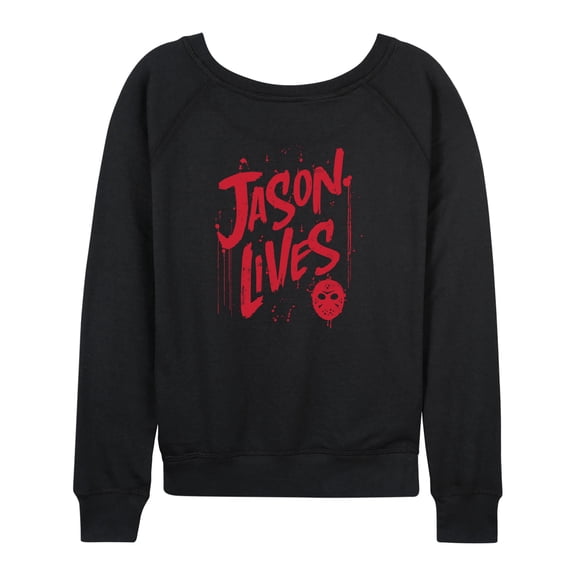Friday The 13th - Jason Lives Women's Lightweight French Terry Wide Neck Long Sleeve Graphic Shirt