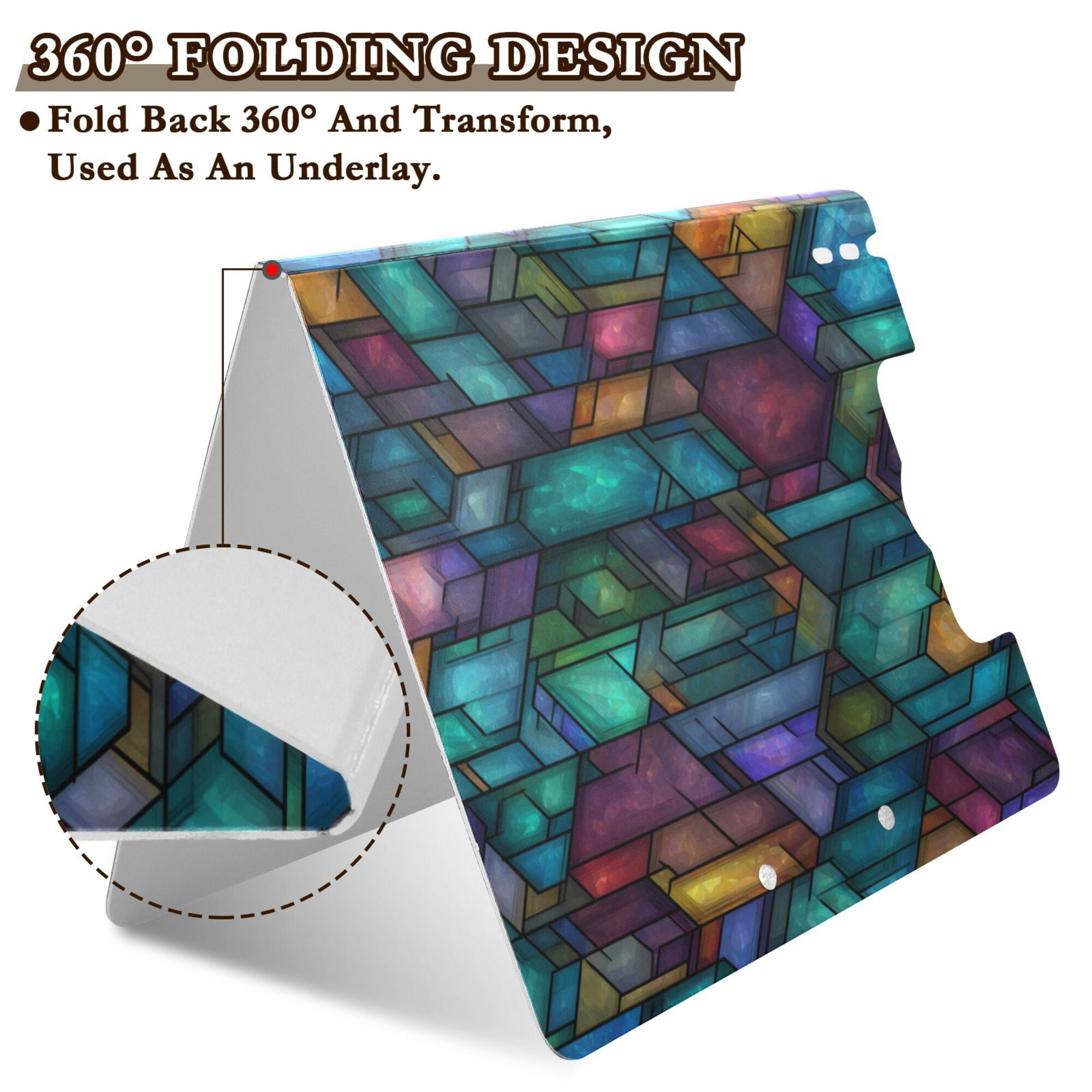FORMRS A4 Clipboard Folder with Pen Holder Horizontal Foldable School Office Binder, Stained Glass Pattern