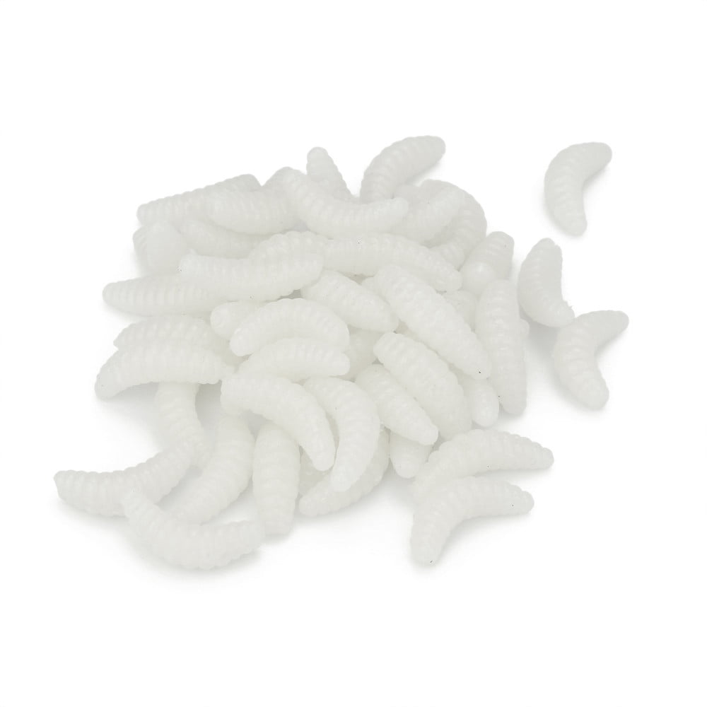 Cptfadh 50PCS mealworm bait white,50PCS 2.2cm Maggot Grub Soft Lure Baits  Worms Shrimps Lures 