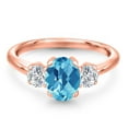 thumbnail image 3 of Gem Stone King 1.84 Ct Oval Checkerboard Swiss Blue Topaz G/H Lab Grown Diamond 18K Rose Gold Plated Silver Ring, 3 of 6