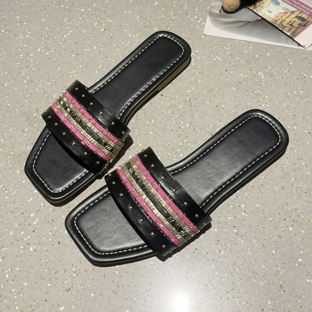 

PEASKJP Women Slippers Women Summer New Pattern Open Toe Round Toe Comfortable Non-Slip Sandals Women Sandals Wide Width Shoes Black 7.5
