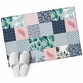 thumbnail image 2 of Botanical Patchwork 2'x3' Rug for Entryway Front Door Kitchen Sink Area, Teal Tropical Leaf Grey Plaid Low Pile Washable Non Slip Rectangle Area Rug, 2 of 9