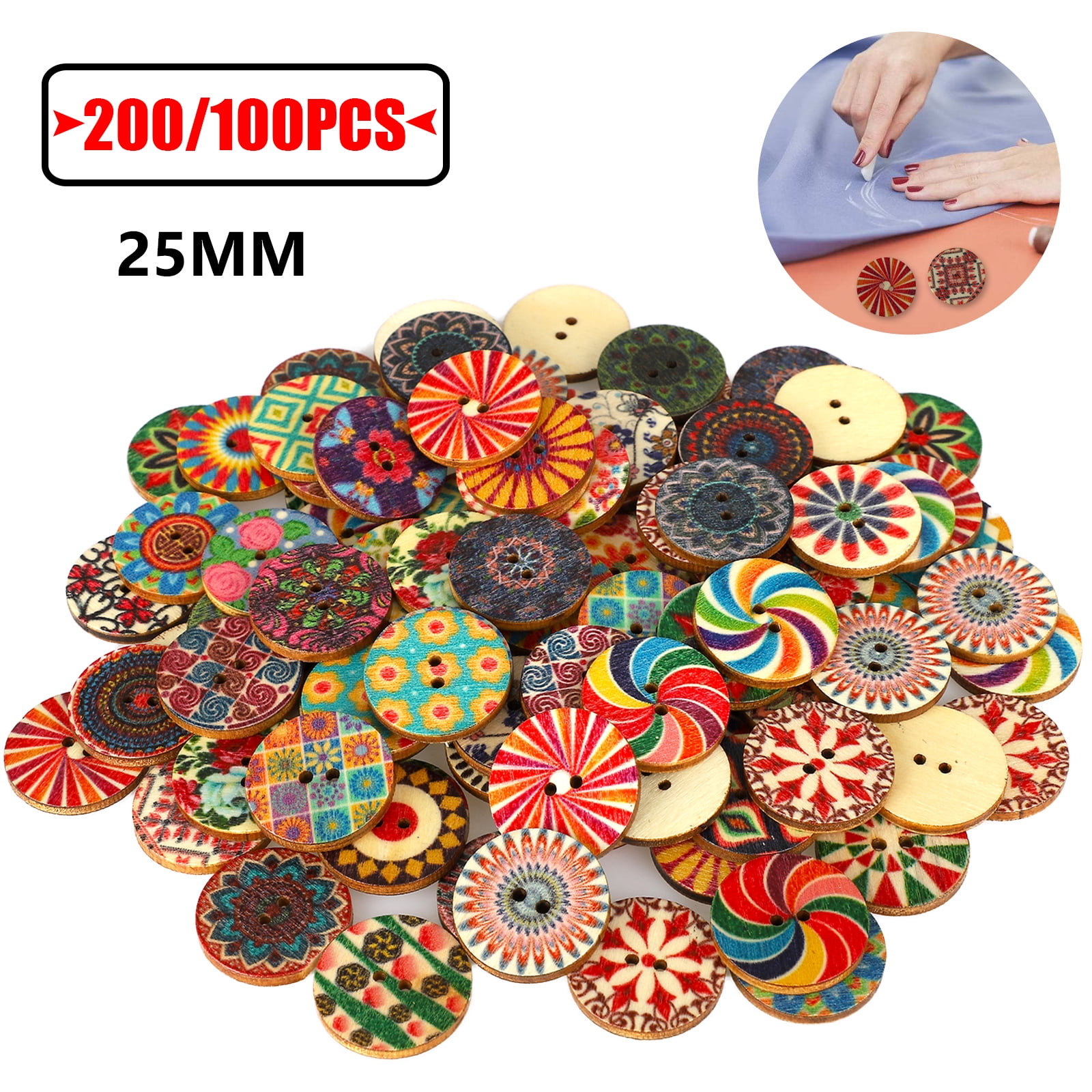50/100pcs Mixed Flower Pattern Painting Wood Sewing Buttons 17mm W06 