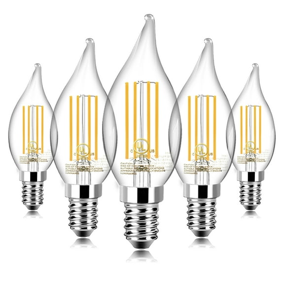 TJOY LED Candelabra Bulb Dimmable, 60W Equivalent LED Chandelier Light Bulbs, 5.5W 2700K Warm White 600LM CA11 Flame Tip Vintage LED Filament Candle Bulb with Decorative E12 Candelabra Base, 5Pack