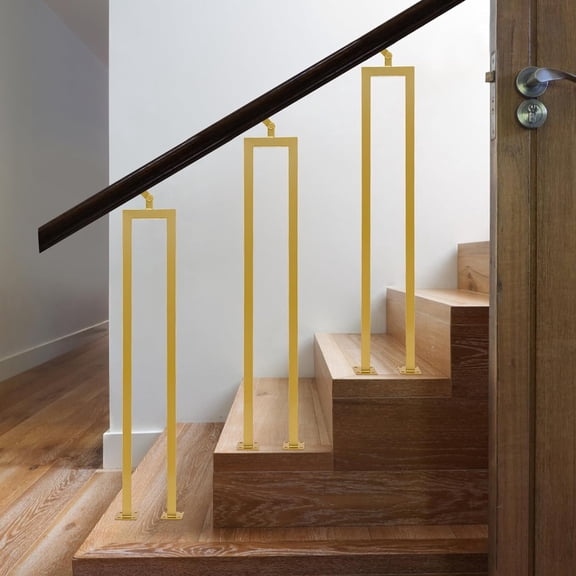 Stair Baluster - 3 Pack U Shape 36" Stair Balusters with Adjustable Top Bracket Interior Side Mount Industrial Carbon Steel Balusters for Indoor Stair Handrail Porch Deck Railing (Gold)