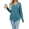 thumbnail image 3 of Womens T Shirts V Neck Long Sleeve Casual Tops Soft Solid Basic Tee Blue L, 3 of 10