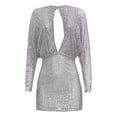 thumbnail image 5 of Womens V Neck Long Sleeve Grey Sparkly Dress Formal Dress Sequin Dress, 5 of 6