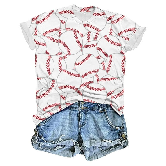 LYXSSBYX Womens T Shirts Graphic Tees Trendy Women's Baseball Printed Casual Round Neck Printed Short Sleeved T-Shirt Top