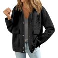 thumbnail image 2 of CUZIBR Women Casual Jacket Flower Quilted Plus Size Long Sleeve Breasted Lapel Double Solid Color Tops With Pocket Loose Fit Outwear,Black,L, 2 of 6