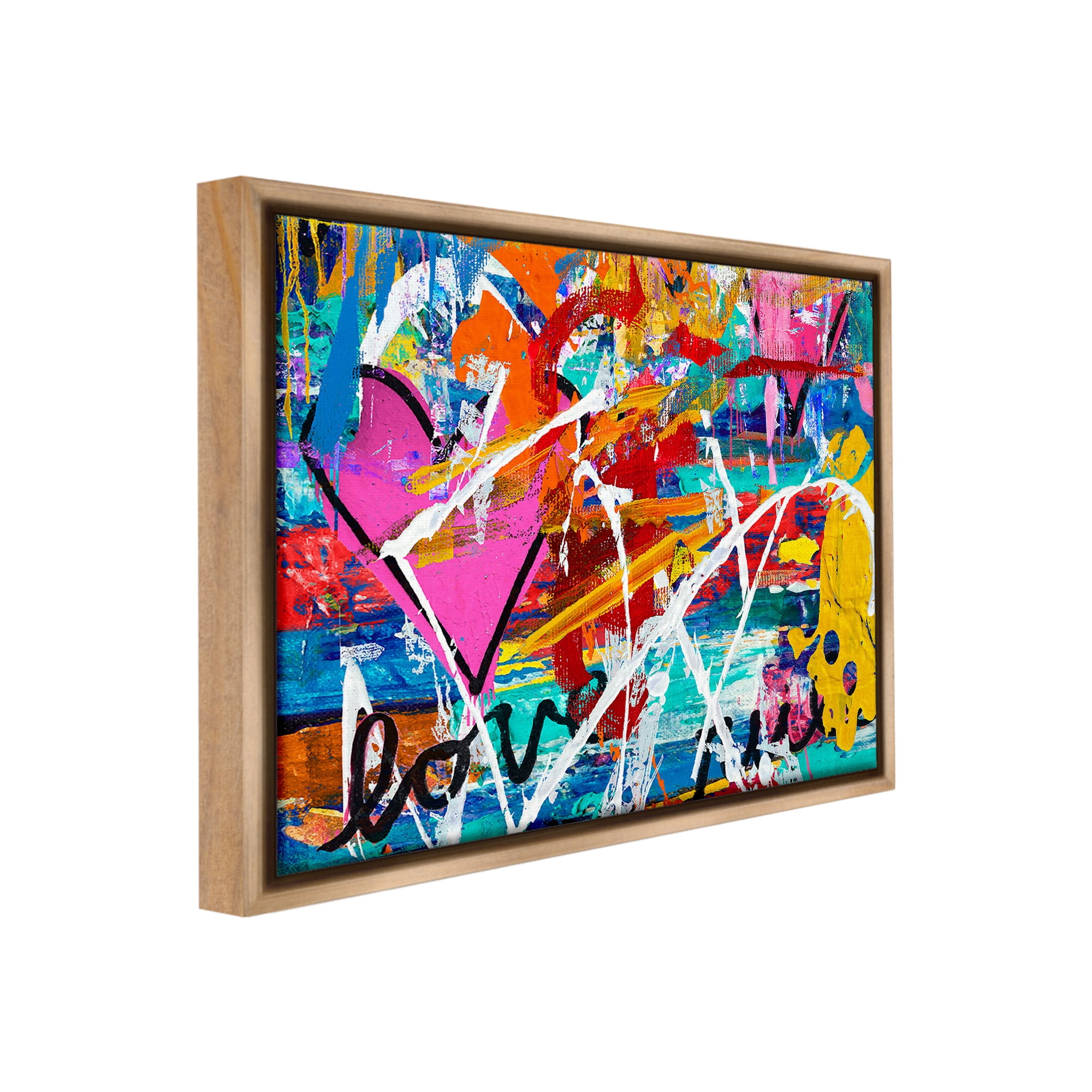 Stupell Industries Urban Heart Graffiti Collage Abstract Painting Brown Floater Framed Canvas Art Print Wall Art, 31 x 25